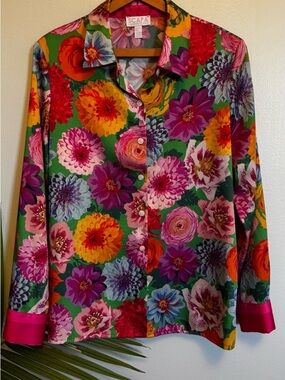 Scarpa Floral Button-Down Blouse in Multi Green